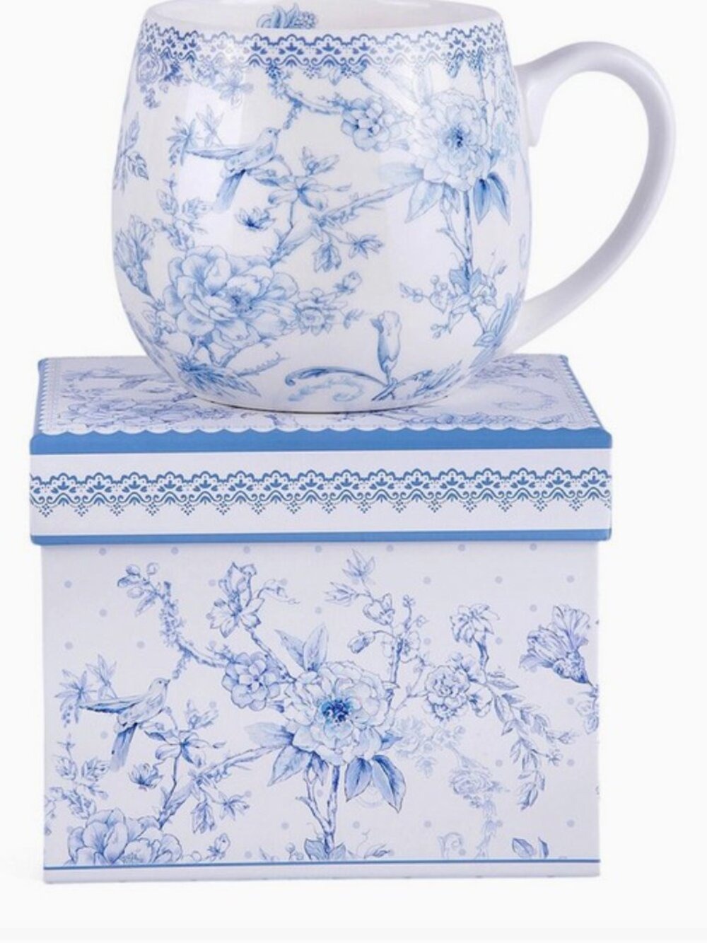 Blue Flowers Porcelain Big Belly Mug in Gift Box - Picture 4 of 5